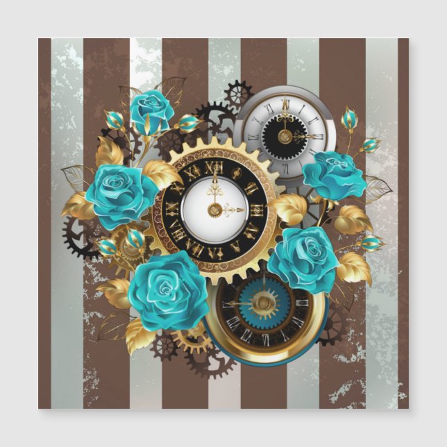 Steampunk Clock- en Turquoise-Rozen op gestreept (Voorkant)