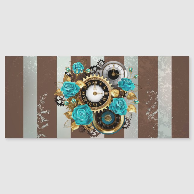 Steampunk Clock- en Turquoise-Rozen op gestreept (Voorkant)