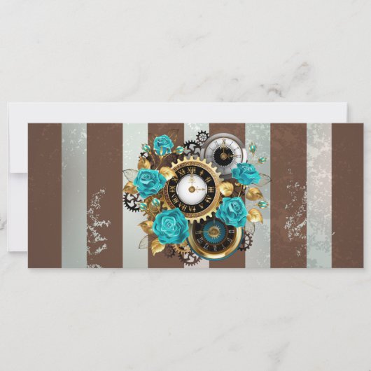 Steampunk Clock- en Turquoise-Rozen op gestreept Aankondiging (Voorkant)