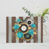 Steampunk Clock- en Turquoise-Rozen op gestreept Aankondiging (Staand voorkant)
