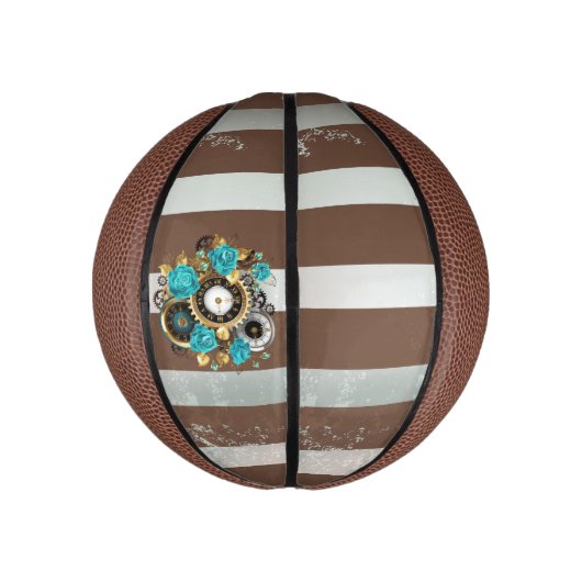 Steampunk Clock- en Turquoise-Rozen op gestreept Basketbal (Verticaal)