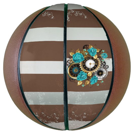 Steampunk Clock- en Turquoise-Rozen op gestreept Basketbal (Verticaal)