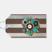Steampunk Clock- en Turquoise-Rozen op gestreept Cadeaulabel (Achterkant Horizontaal)