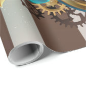 Steampunk Clock- en Turquoise-Rozen op gestreept Cadeaupapier (Rol Hoek)