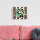 Steampunk Clock- en Turquoise-Rozen op gestreept Canvas Afdruk (Insitu (Woonkamer))