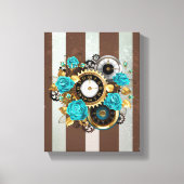 Steampunk Clock- en Turquoise-Rozen op gestreept Canvas Afdruk (Voorkant)