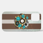 Steampunk Clock- en Turquoise-Rozen op gestreept Case-Mate iPhone Case (Achterkant (horizontaal))