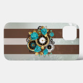 Steampunk Clock- en Turquoise-Rozen op gestreept Case-Mate iPhone Case (Achterkant (horizontaal))