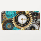 Steampunk Clock- en Turquoise-Rozen op gestreept Case-Mate iPhone Case (Achterkant (horizontaal))