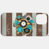Steampunk Clock- en Turquoise-Rozen op gestreept Case-Mate iPhone Case (Achterkant / Rechts)