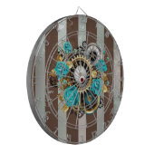 Steampunk Clock- en Turquoise-Rozen op gestreept Dartbord (Voorkant Links)
