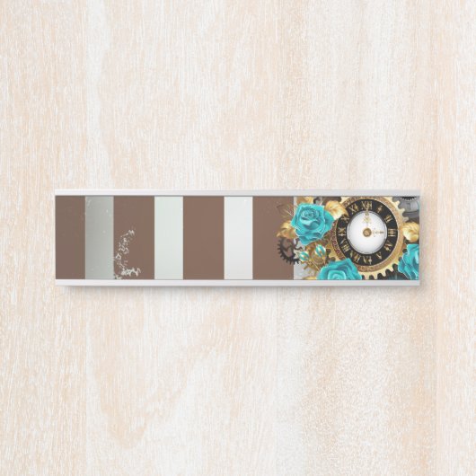 Steampunk Clock- en Turquoise-Rozen op gestreept Deurbordje (Voorkant)