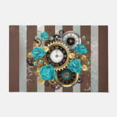 Steampunk Clock- en Turquoise-Rozen op gestreept Deurmat (Voorkant)