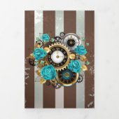 Steampunk Clock- en Turquoise-Rozen op gestreept Drieluik Aankondiging (Cover)