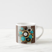 Steampunk Clock- en Turquoise-Rozen op gestreept Espresso Kop (Rechts)