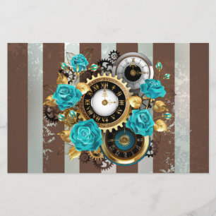 Steampunk Clock- en Turquoise-Rozen op gestreept Flyer