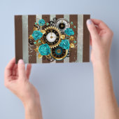 Steampunk Clock- en Turquoise-Rozen op gestreept Flyer (Hand)