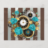 Steampunk Clock- en Turquoise-Rozen op gestreept Flyer (Voorkant)