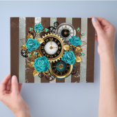 Steampunk Clock- en Turquoise-Rozen op gestreept Flyer (Hand)