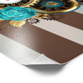 Steampunk Clock- en Turquoise-Rozen op gestreept Foto Afdruk (Hoek)