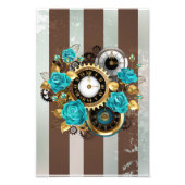 Steampunk Clock- en Turquoise-Rozen op gestreept Foto Afdruk (Voorkant)