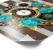 Steampunk Clock- en Turquoise-Rozen op gestreept Foto Afdruk (Hoek)