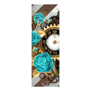 Steampunk Clock- en Turquoise-Rozen op gestreept Foto Afdruk