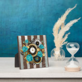 Steampunk Clock- en Turquoise-Rozen op gestreept Fotoplaat (Insitu)