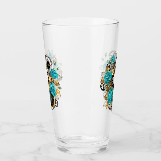 Steampunk Clock- en Turquoise-Rozen op gestreept Glas (Links)