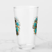 Steampunk Clock- en Turquoise-Rozen op gestreept Glas (Rechts)