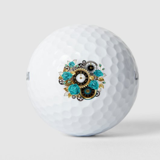 Steampunk Clock- en Turquoise-Rozen op gestreept Golfballen (Voorkant)