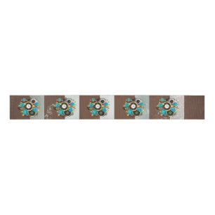 Steampunk Clock- en Turquoise-Rozen op gestreept Grosgrain Lint