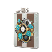 Steampunk Clock- en Turquoise-Rozen op gestreept Heupfles (Links)