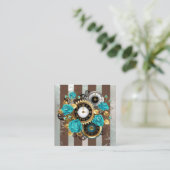Steampunk Clock- en Turquoise-Rozen op gestreept Informatiekaartje (Staand voorkant)