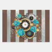 Steampunk Clock- en Turquoise-Rozen op gestreept Inpakpapier Vel (Voorkant)