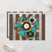Steampunk Clock- en Turquoise-Rozen op gestreept Kaart (Voorkant / Achterkant in situ)