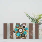 Steampunk Clock- en Turquoise-Rozen op gestreept Kaart (Staand voorkant)
