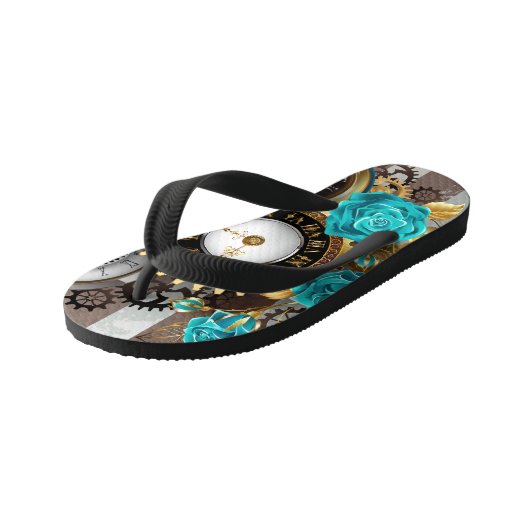 Steampunk Clock- en Turquoise-Rozen op gestreept Kinder Teenslippers (Schuin)