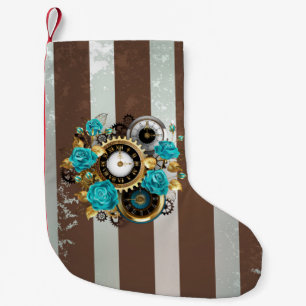 Steampunk Clock- en Turquoise-Rozen op gestreept Kleine Kerstsok