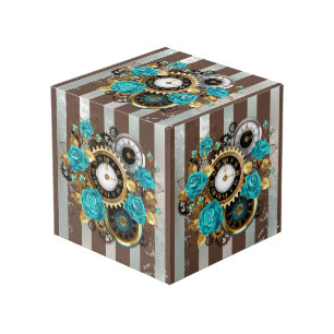 Steampunk Clock- en Turquoise-Rozen op gestreept Kubus