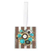 Steampunk Clock- en Turquoise-Rozen op gestreept Kubus Ornament (Voorkant)