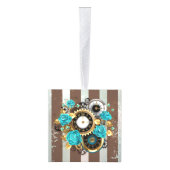 Steampunk Clock- en Turquoise-Rozen op gestreept Kubus Ornament (Rechts)