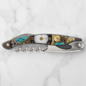 Steampunk Clock- en Turquoise-Rozen op gestreept Kurkentrekker (Achterkant)