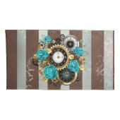 Steampunk Clock- en Turquoise-Rozen op gestreept Kussensloop (Achterkant-Rechts)