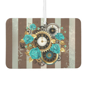 Steampunk Clock- en Turquoise-Rozen op gestreept Luchtverfrisser