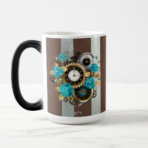 Steampunk Clock- en Turquoise-Rozen op gestreept Magische Mok