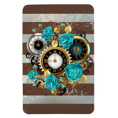 Steampunk Clock- en Turquoise-Rozen op gestreept Magneet (Verticaal)
