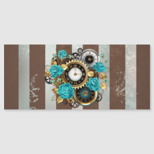 Steampunk Clock- en Turquoise-Rozen op gestreept Magnetische Uitnodiging
