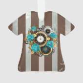 Steampunk Clock- en Turquoise-Rozen op gestreept Ornament (achterkant)