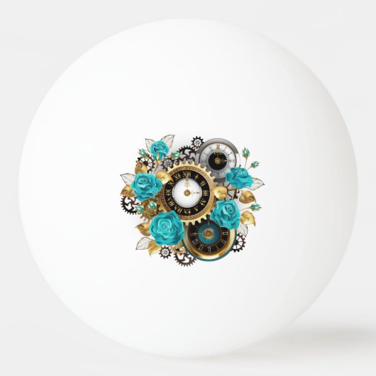 Steampunk Clock- en Turquoise-Rozen op gestreept Pingpongballen (Voorkant)